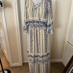 Blue and cream boho maxi dress